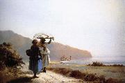 Two women talking to the seaside